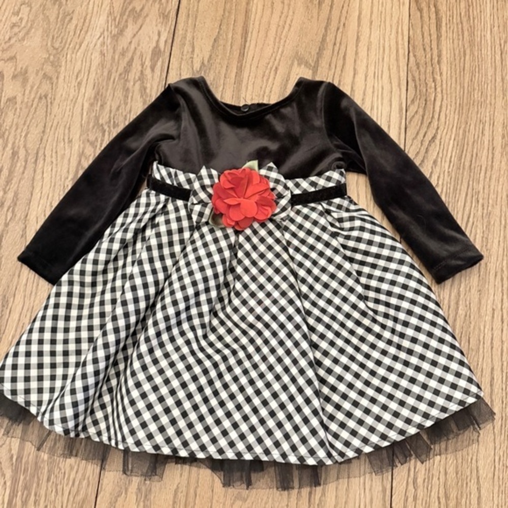 Youngland Black & White Plaid Infant Dress Sz 24 Mo  Holiday Christmas Formal BI